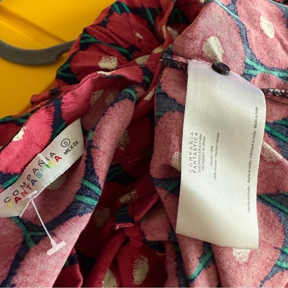 RED MARIGOLD FLORAL PRINT FLOWING GRANDAD COLLAR SHIRT BY COMPANIA FANTASTICA S - Picture 8 of 10